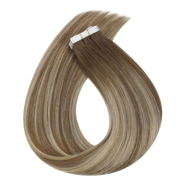 Hair Extensions Wholesale Bulk Sale Factory High Quality invisible cuticle aligned tape in Hair Double Drawn 100% Remy Virgin Human Dark Brown and Light Linen Brown Highlight Straight Hair