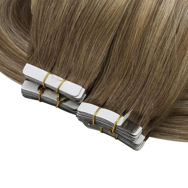 Hair Extensions Wholesale Bulk Sale Factory High Quality invisible cuticle aligned tape in Hair Double Drawn 100% Remy Virgin Human Dark Brown and Light Linen Brown Highlight Straight Hair - Image 2