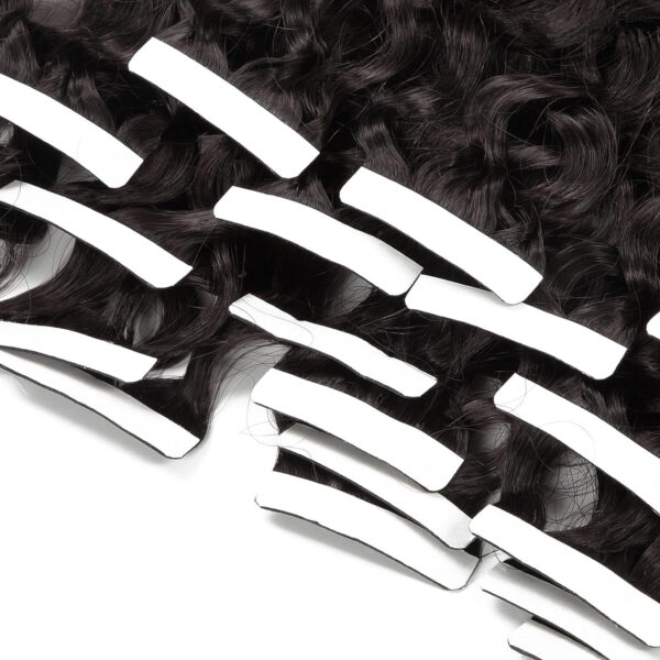 Hair Extensions Wholesale Bulk Sale Factory High Quality invisible cuticle aligned tape in Hair Double Drawn 100% Remy Virgin Human Nature Black Loose Curly Hair - Image 3