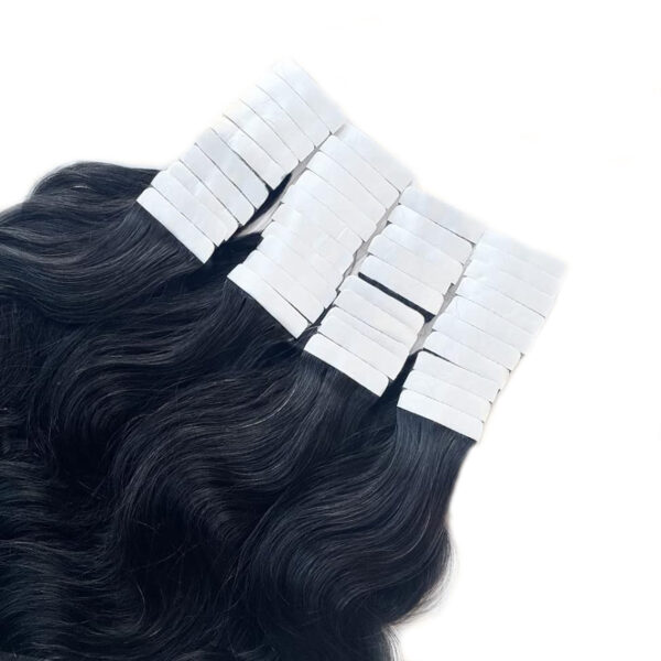 Hair Extensions Wholesale Bulk Sale Factory High Quality invisible cuticle aligned tape in Hair Double Drawn 100% Remy Virgin Human Nature Black Body Wave Hair - Image 2