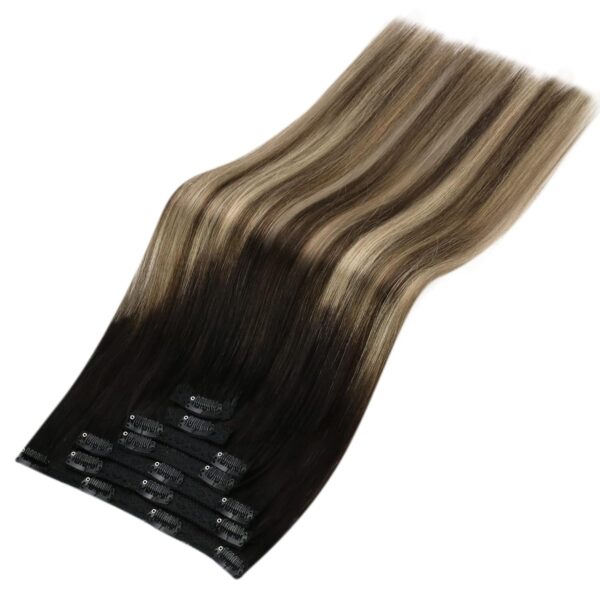 Hair Extensions Wholesale Bulk Sale Factory High Quality Clip in Hair Double Drawn 100% Remy Virgin Human Dark Brown and White golden Highlight Straight Hair