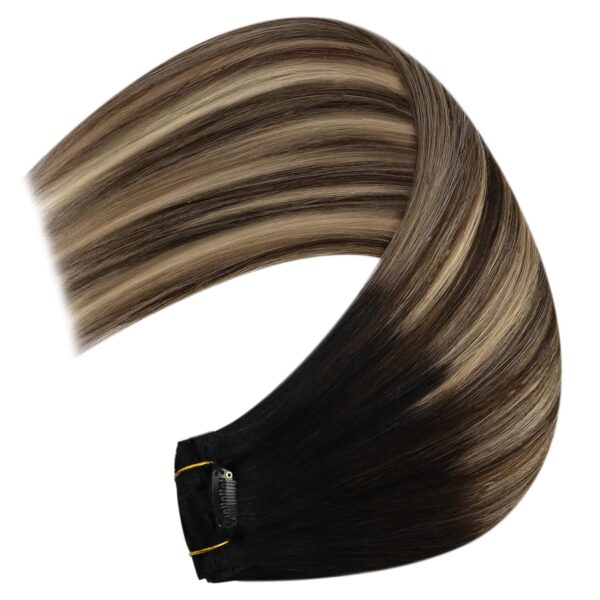 Hair Extensions Wholesale Bulk Sale Factory High Quality Clip in Hair Double Drawn 100% Remy Virgin Human Dark Brown and White golden Highlight Straight Hair - Image 2