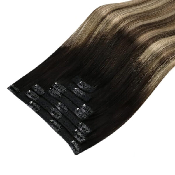 Hair Extensions Wholesale Bulk Sale Factory High Quality Clip in Hair Double Drawn 100% Remy Virgin Human Dark Brown and White golden Highlight Straight Hair - Image 3