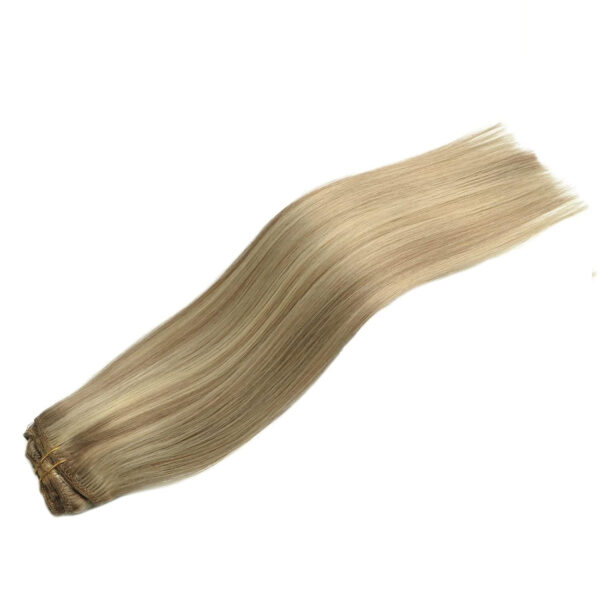 Hair Extensions Wholesale Bulk Sale Factory High Quality Clip in Hair Double Drawn 100% Remy Virgin Human Light Brown and Blond Highlight Straight Hair - Image 2