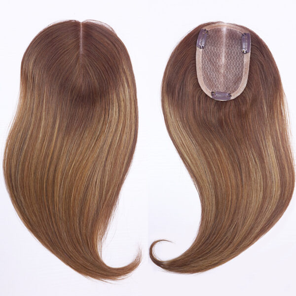 Hair Handmade Wholesale Bulk Sale Factory High Quality Topper Hair Double Drawn 100% Remy Virgin Human Light Brown and Nature Brown Highlight  Straight Hair