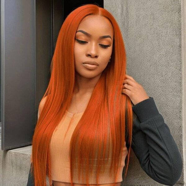 Synthetic Fiber Wig Wholesale Bulk Sale Factory High Quality Lace Front Wig Tangerine Straight  Glueless Wigs