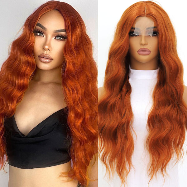 Synthetic Fiber Wig Wholesale Bulk Sale Factory High Quality Lace Front Wig Tangerine Deep Wave  Glueless Wigs