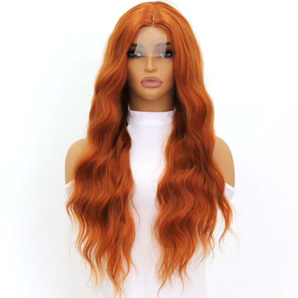 Synthetic Fiber Wig Wholesale Bulk Sale Factory High Quality Lace Front Wig Tangerine Deep Wave  Glueless Wigs - Image 2