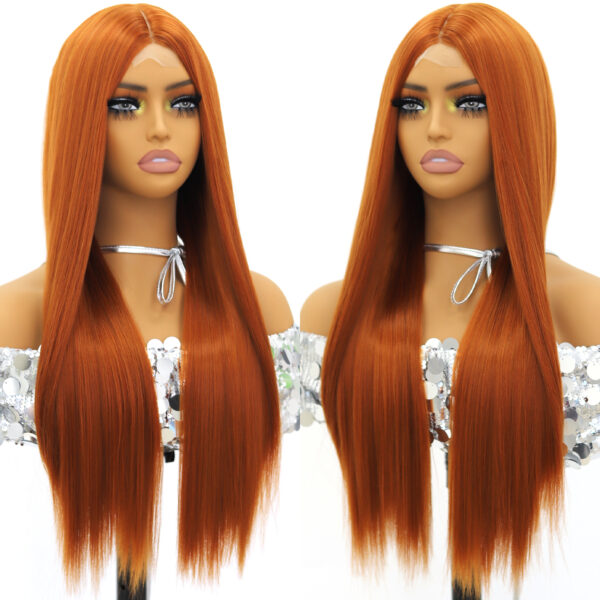 Synthetic Fiber Wig Wholesale Bulk Sale Factory High Quality Lace Front Wig Tangerine Straight  Glueless Wigs - Image 3