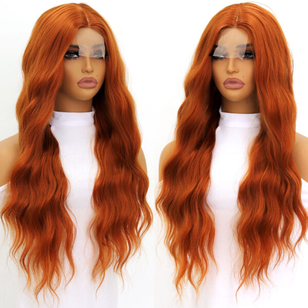 Synthetic Fiber Wig Wholesale Bulk Sale Factory High Quality Lace Front Wig Tangerine Deep Wave  Glueless Wigs - Image 3