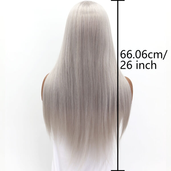 Synthetic Fiber Wig Wholesale Bulk Sale Factory High Quality Lace Front Wig Silver Straight  Glueless Wigs - Image 4