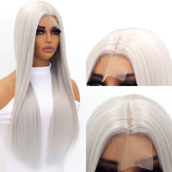 Synthetic Fiber Wig Wholesale Bulk Sale Factory High Quality Lace Front Wig Silver Straight  Glueless Wigs - Image 5