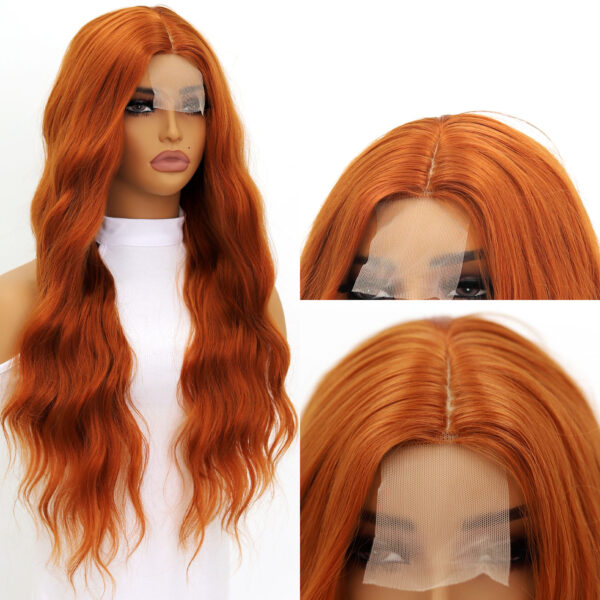 Synthetic Fiber Wig Wholesale Bulk Sale Factory High Quality Lace Front Wig Tangerine Deep Wave  Glueless Wigs - Image 5