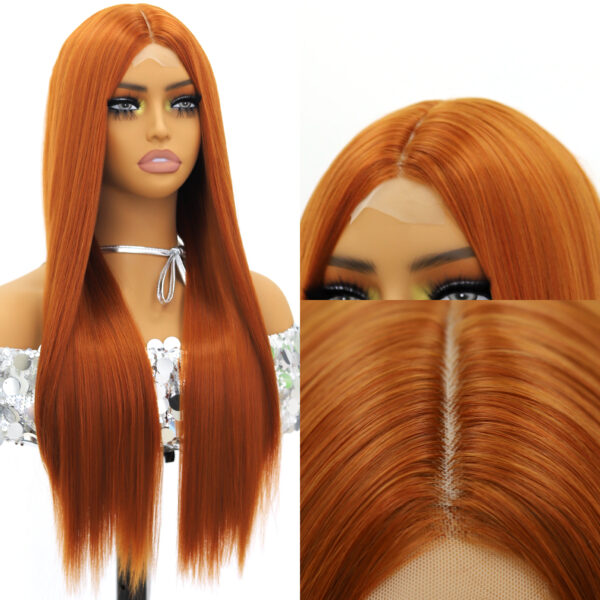 Synthetic Fiber Wig Wholesale Bulk Sale Factory High Quality Lace Front Wig Tangerine Straight  Glueless Wigs - Image 5