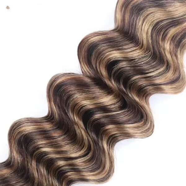 Hair Extensions Wholesale Bulk Sale Factory High Quality invisible cuticle aligned Hair Bundles Double Drawn 100% Remy Virgin Human Light Brown and Nature Brown Highlight Deep Wave Hair - Imagen 4