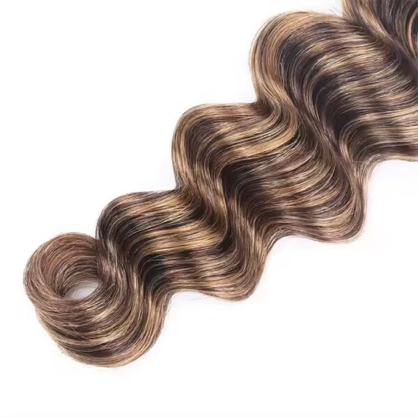 Hair Extensions Wholesale Bulk Sale Factory High Quality invisible cuticle aligned Hair Bundles Double Drawn 100% Remy Virgin Human Light Brown and Nature Brown Highlight Deep Wave Hair - Imagen 2