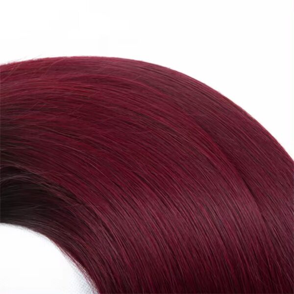 Hair Extensions Wholesale Bulk Sale Factory High Quality invisible cuticle aligned Hair Bundles Double Drawn 100% Remy Virgin Human Nature Black and Burgundy red Straight Hair - Imagen 2