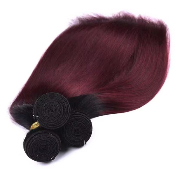 Hair Extensions Wholesale Bulk Sale Factory High Quality invisible cuticle aligned Hair Bundles Double Drawn 100% Remy Virgin Human Nature Black and Burgundy red Straight Hair - Imagen 3