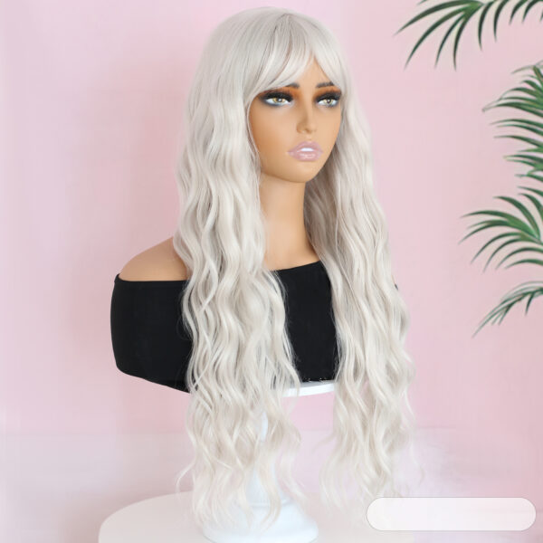 Synthetic Fiber Wig Wholesale Bulk Sale Factory High Quality silvery white Wigs With Loose Wave Glueless Wigs - Image 2