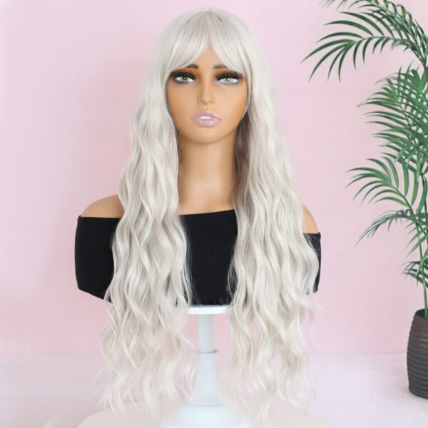 Synthetic Fiber Wig Wholesale Bulk Sale Factory High Quality silvery white Wigs With Loose Wave Glueless Wigs