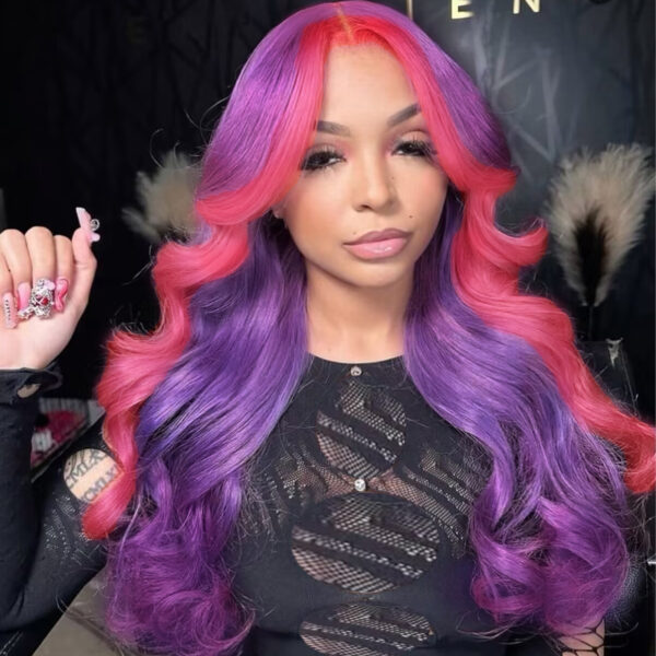 Deep Wave Lace Front Wigs Wholesale Bulk Sale Factory High Quality Purple and Pink Long Wigs Synthetic Fiber Glueless Wigs