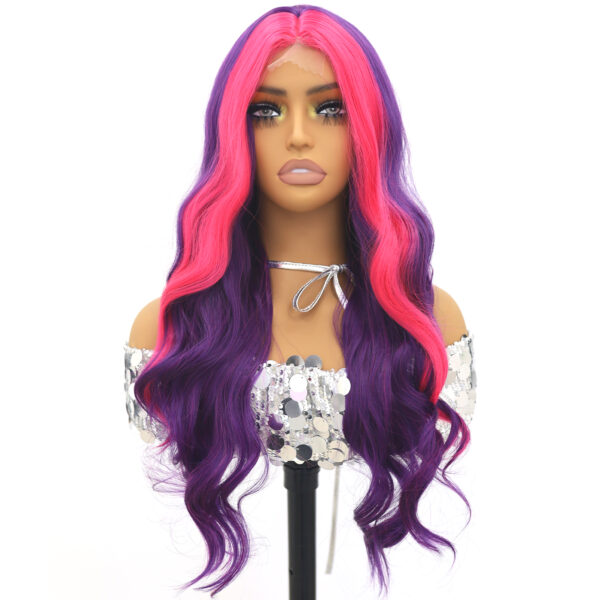 Deep Wave Lace Front Wigs Wholesale Bulk Sale Factory High Quality Purple and Pink Long Wigs Synthetic Fiber Glueless Wigs - Image 2