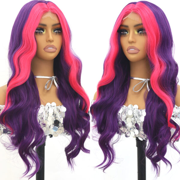 Deep Wave Lace Front Wigs Wholesale Bulk Sale Factory High Quality Purple and Pink Long Wigs Synthetic Fiber Glueless Wigs - Image 3