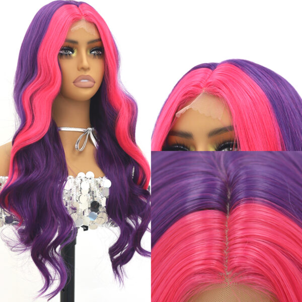 Deep Wave Lace Front Wigs Wholesale Bulk Sale Factory High Quality Purple and Pink Long Wigs Synthetic Fiber Glueless Wigs - Image 5