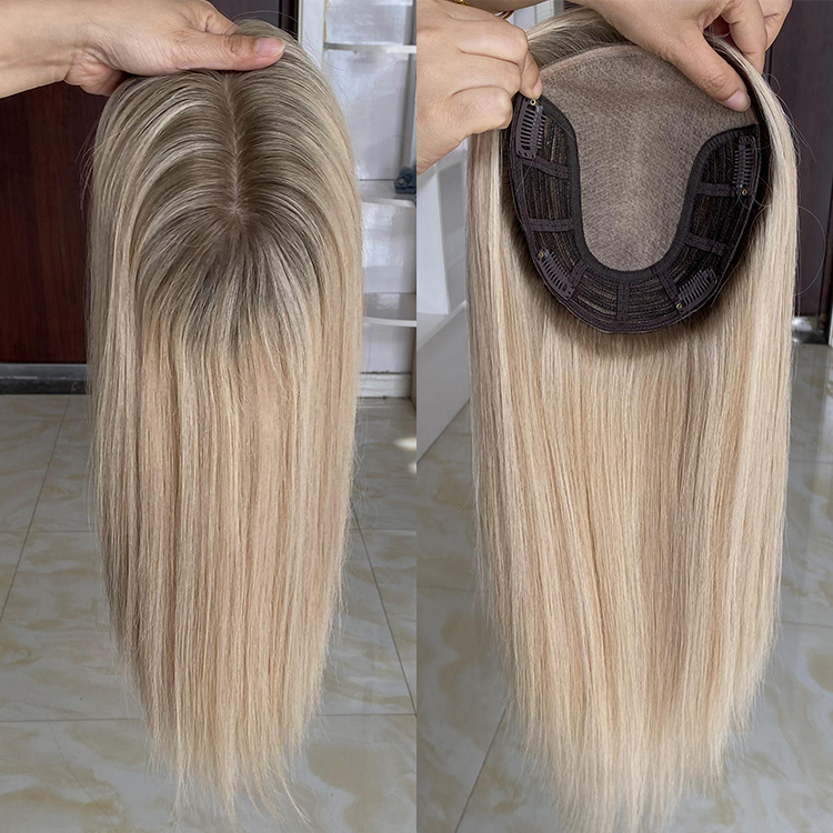 Costomized Wholesale Bulk Sale Factory High Quality Human Hair 11×13 U Part Silk Base Topper Straight
