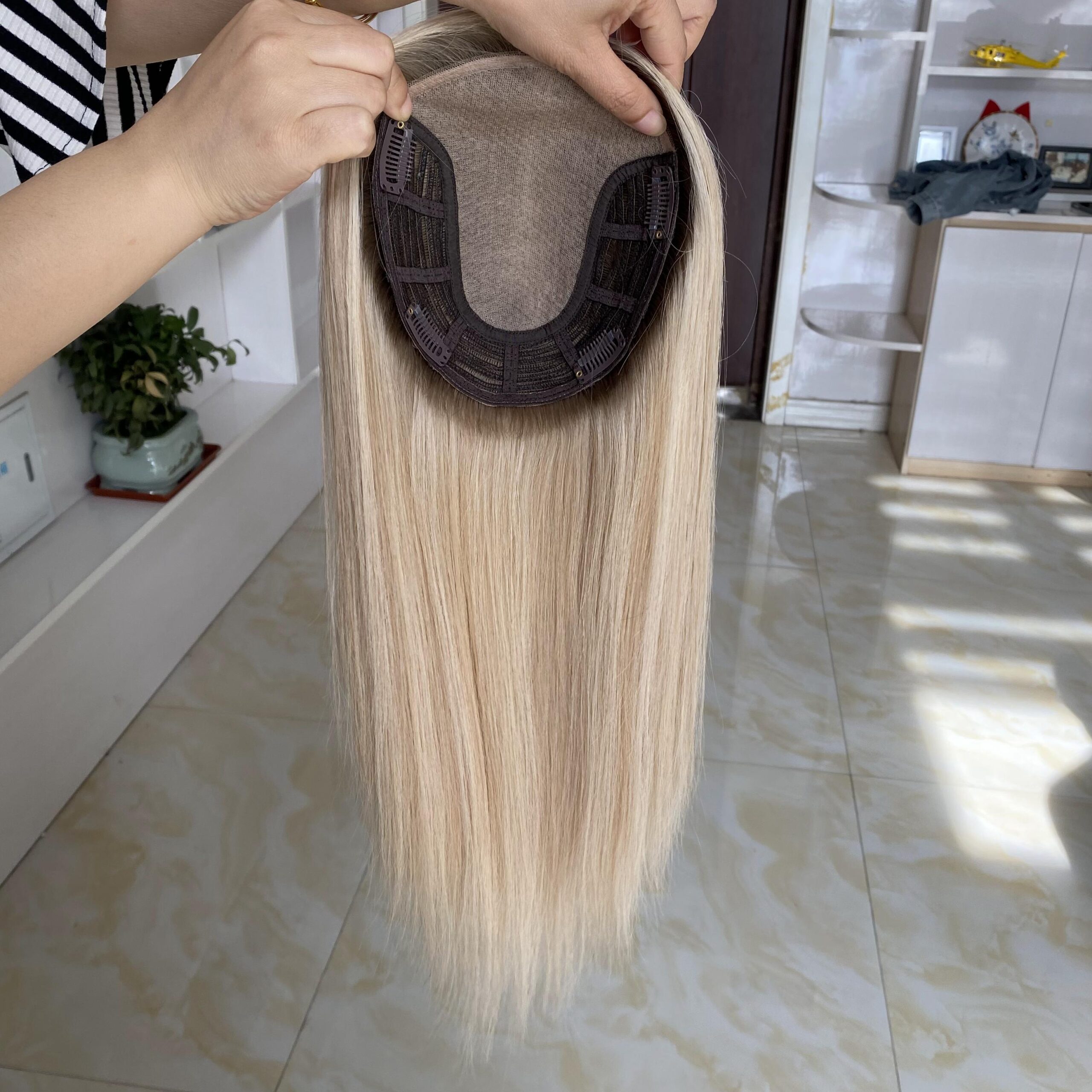 Costomized Wholesale Bulk Sale Factory High Quality Human Hair 11×13 U Part Silk Base Topper Straight - Image 4