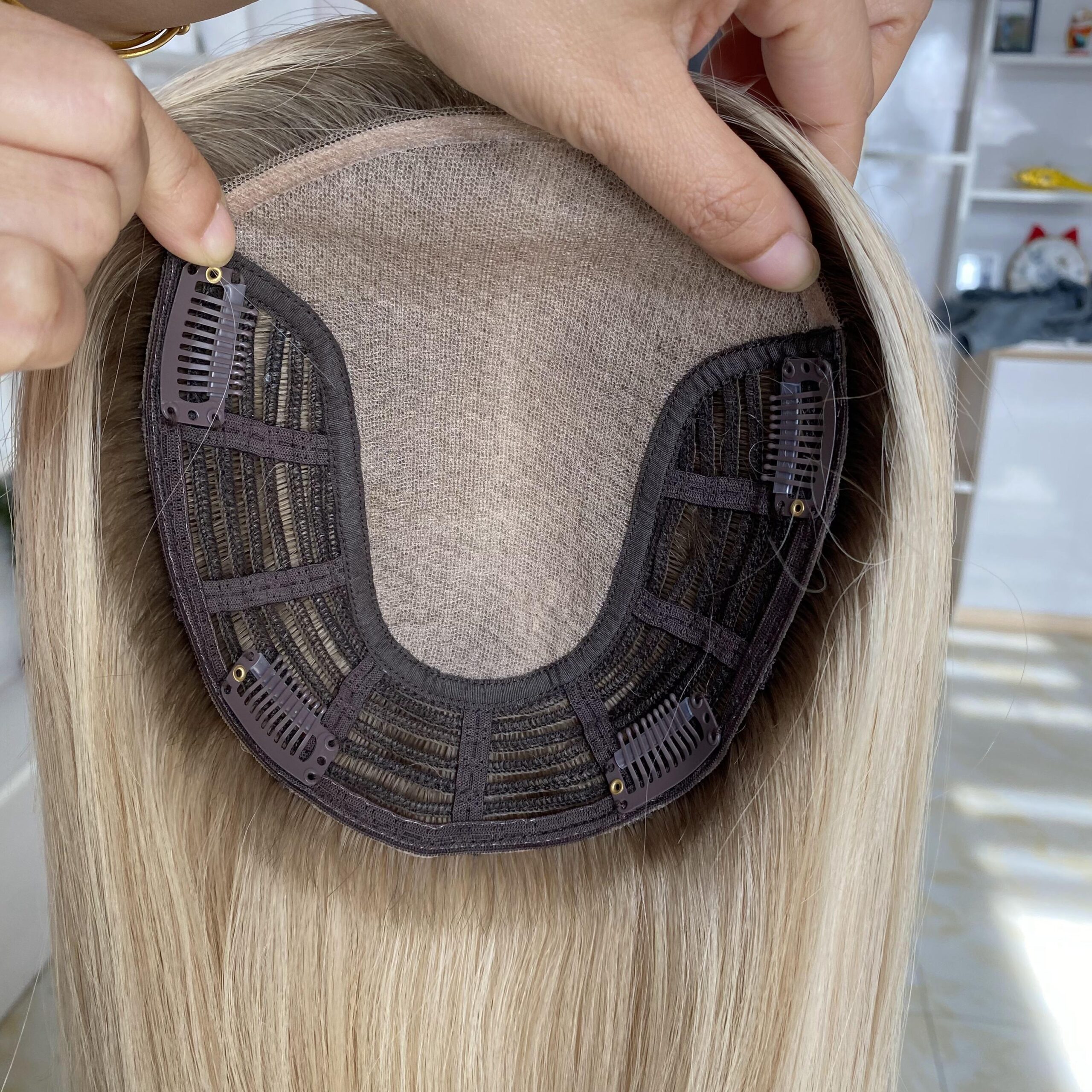 Costomized Wholesale Bulk Sale Factory High Quality Human Hair 11×13 U Part Silk Base Topper Straight - Image 3