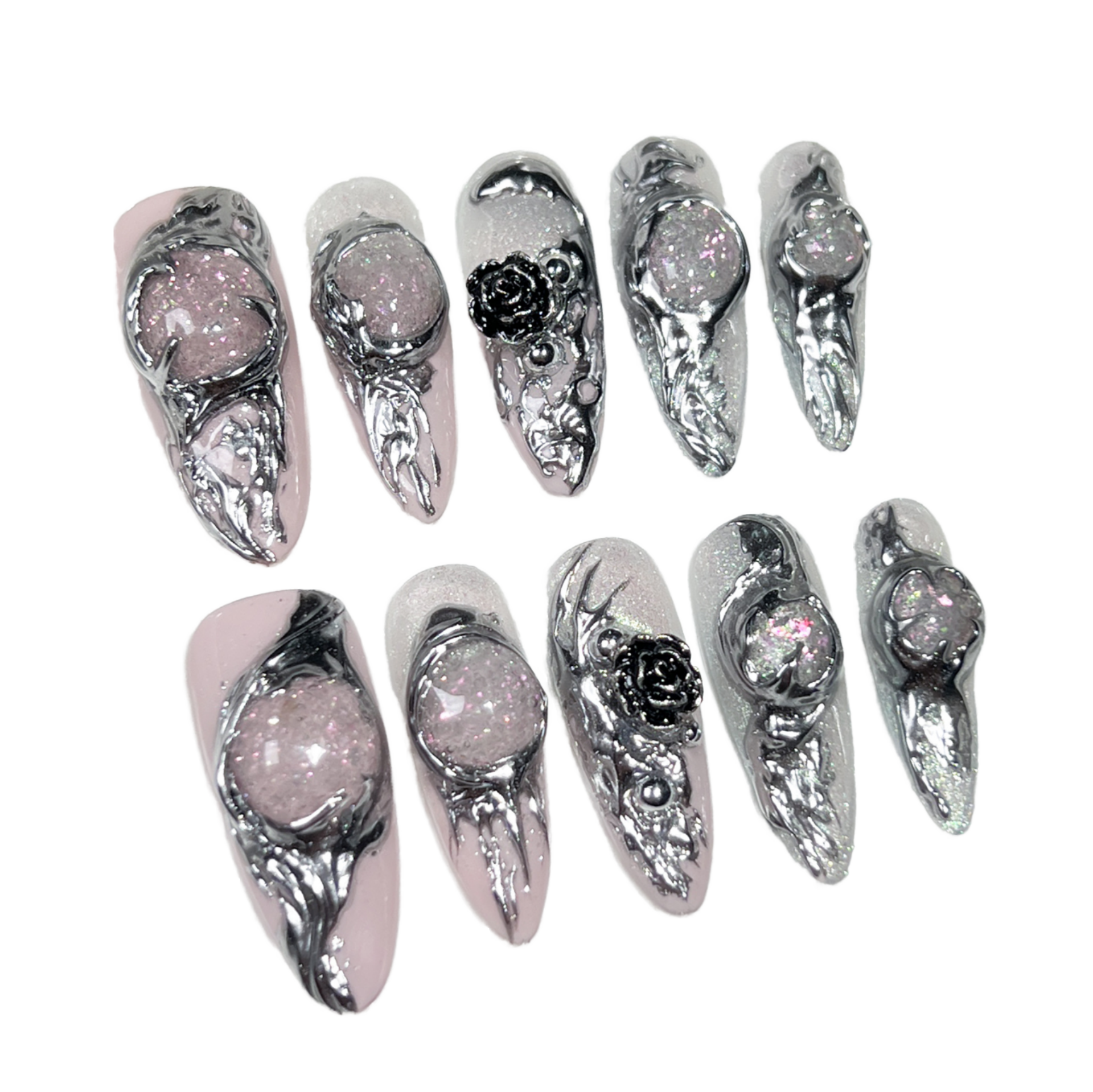Wholesale Custom Press on Nails Almond Handmade Nail Sweet-Edgy Style - Image 2