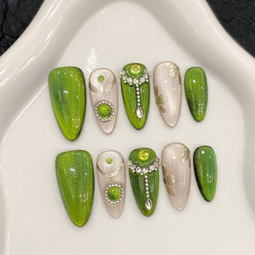 91 Wholesale Custom Press on Nails Almond Mechanical Nail Cat's Eye Style