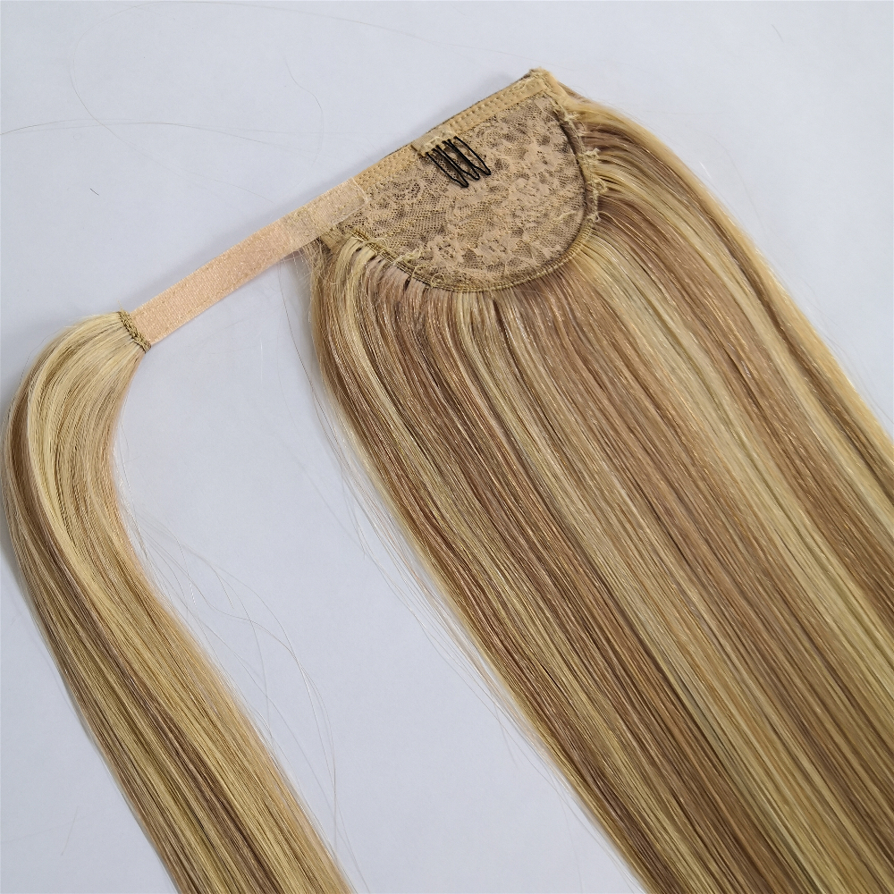 Wholesale Human hair Cuticle Aligned Virgin Hair Double Drawn Ponytail Extension Straight - Image 2